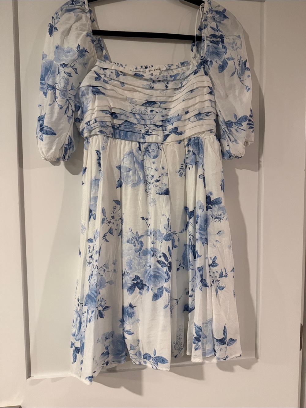 Blu Pepper White Dress with Blue Floral Print